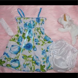 3-piece white and blue floral dress